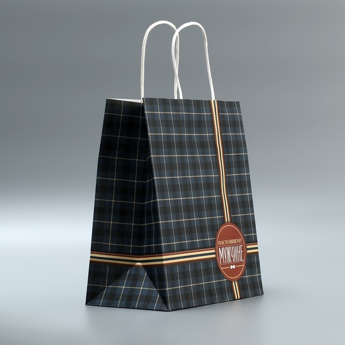 Пакет подарочный крафтовый, упаковка, &laquo;Клетка&raquo;, 22 х 25 х 12 см