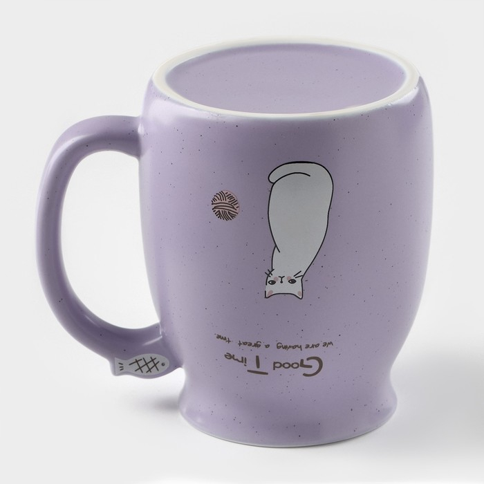 Кружка керамическая с деревянной крышкой и ложкой &laquo;Котик&raquo;, 500 мл, цвет и рисунок МИКС