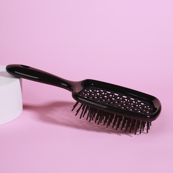 Расчёска массажная, широкая, вентилируемая, 8,5 &times; 20,5 см, цвет чёрный
