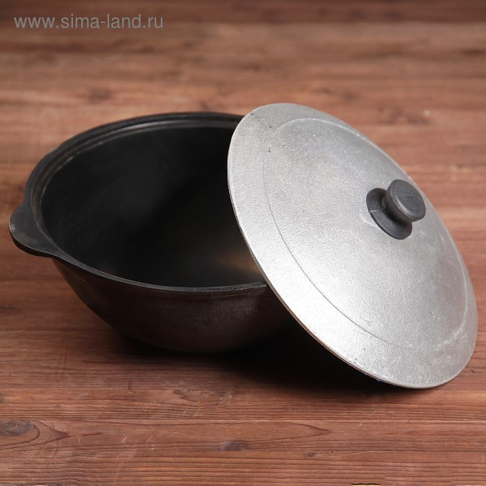 Казан чугунный, 3,5 л, плоское дно, алюминиевая крышка Казан чугунный, 3,5 л, плоское дно, алюминиевая крышка