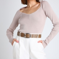 Ремень женский, ширина 4 см, люверсы, винт, пряжка металл, цвет бежевый Ремень женский, ширина 4 см, люверсы, винт, пряжка металл, цвет бежевый