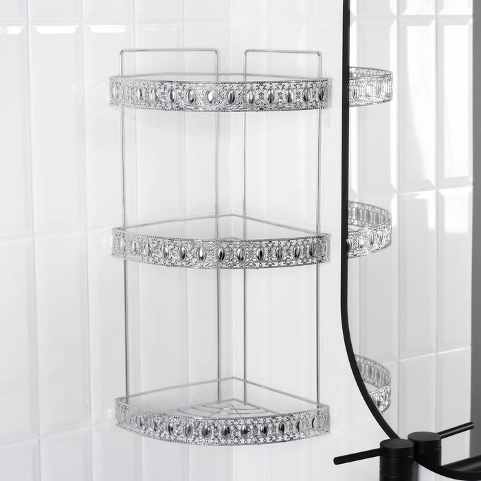 Полка угловая 3-х ярусная Доляна, 23&times;23&times;56 см, цвет хром