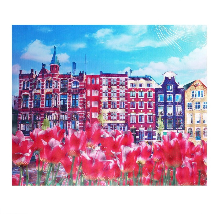 Алмазная мозаика с частичным заполнением на подрамнике &laquo;Дома с тюльпанами&raquo;, 50 x 60 см
