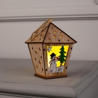 Ёлочная игрушка «Фонарь со снеговиком», от батареек, свечение тёплое белое Ёлочная игрушка «Фонарь со снеговиком», от батареек, свечение тёплое белое