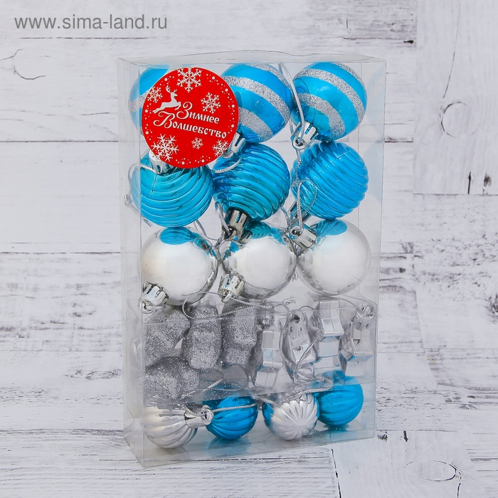 Набор украшений пластик 21 шт "Серпантин" серебристо- голубой