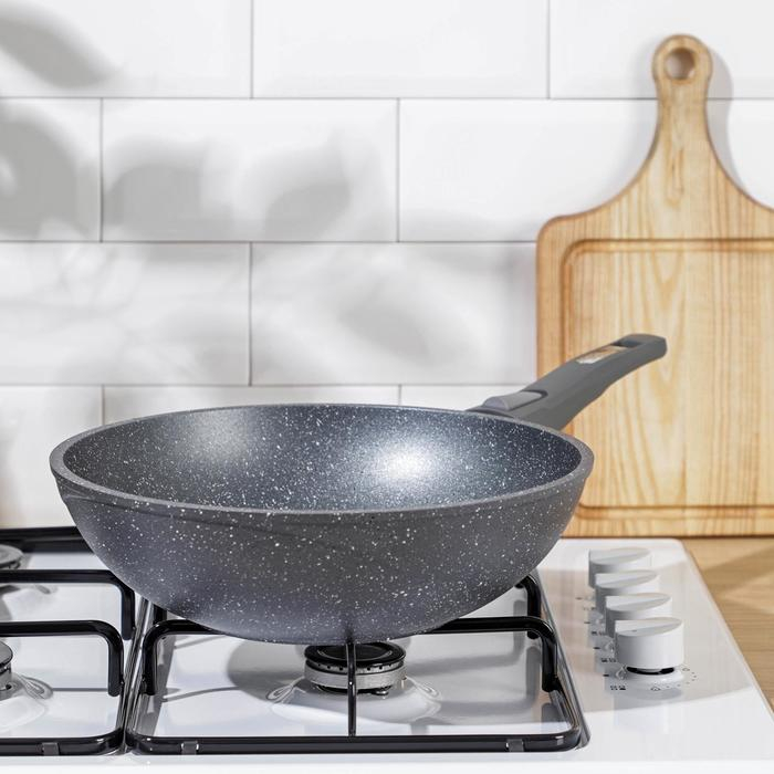 Сковорода-ВОК &laquo;Гранит&raquo;, d=28 см, съёмная ручка, антипригарное покрытие, цвет серый