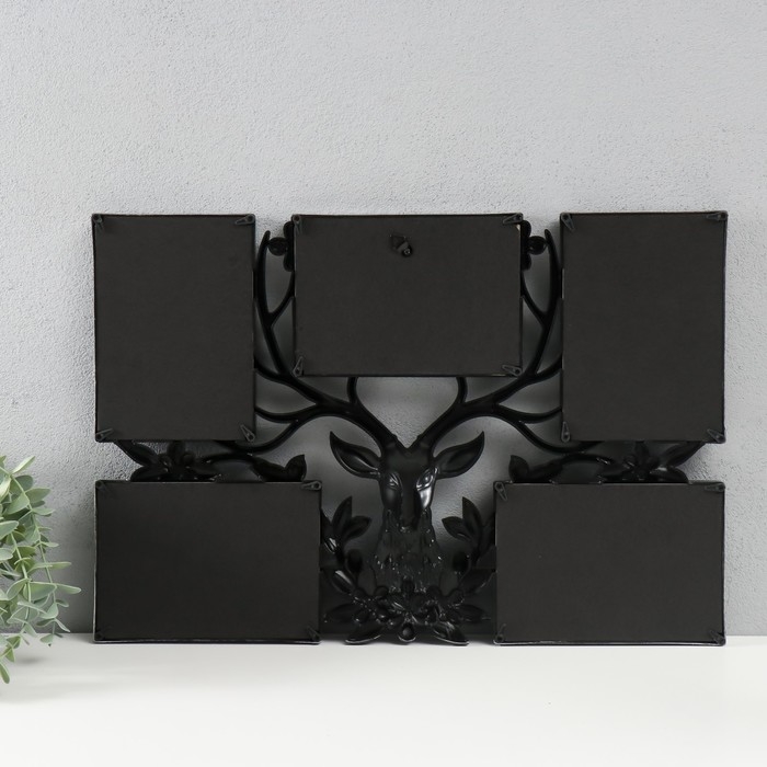 Фоторамка пластик на 5 фото 10х15 Фоторамка пластик на 5 фото 10х15 "Благородный олень" темное серебро 48х33х2,5 см