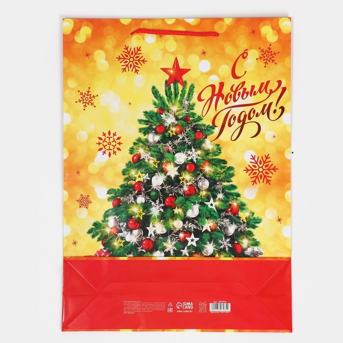 Пакет подарочный новогодний ламинированный &laquo;Золото и снежинки&raquo;, L 28 х 38 х 9 см