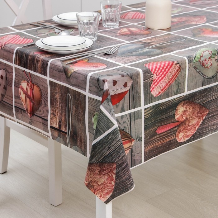 Клеёнка на стол на тканевой основе Доляна &laquo;Сердца&raquo;, рулон 20 метров, ширина 137 см, общая толщина 0,22 мм