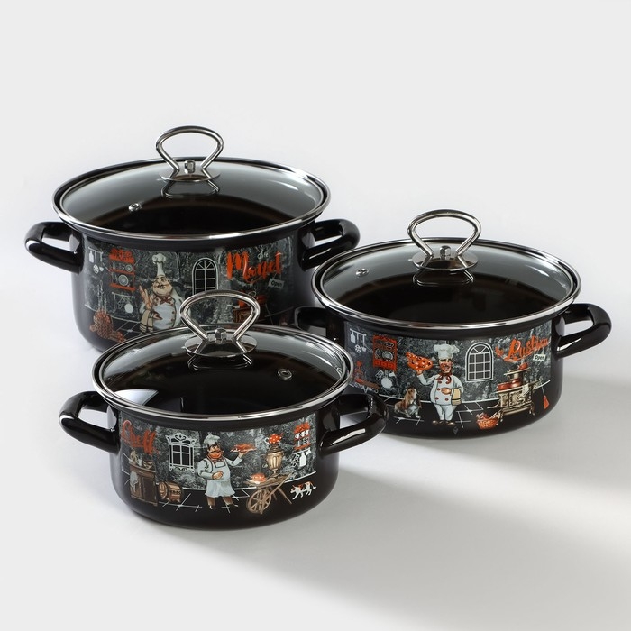 Набор эмалированных кастрюль &laquo;Бергамо&raquo;, 3 предмета: 1.5 л, 2.3 л, 3 л, индукция