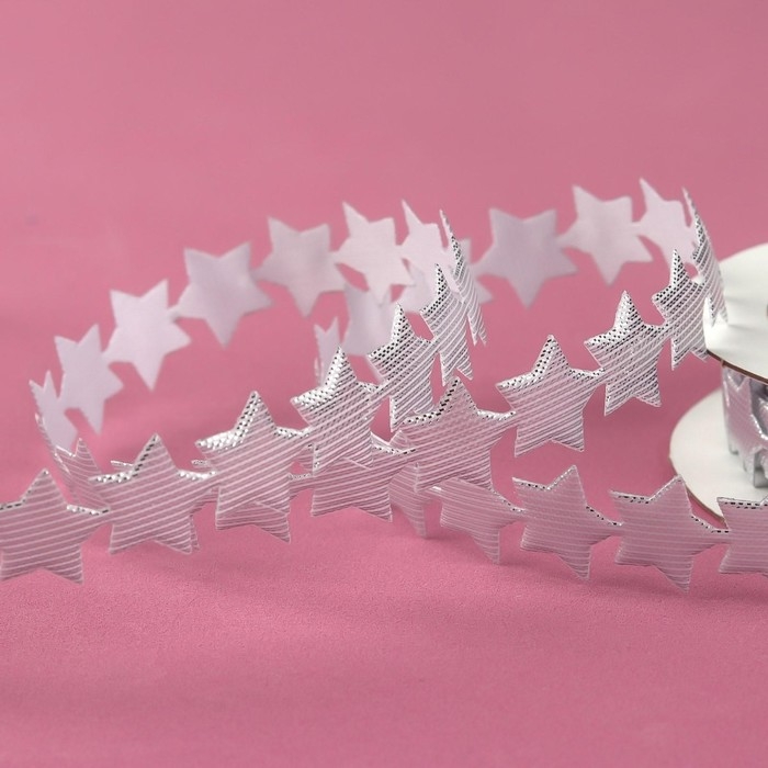 Новый год! Лента фигурная &laquo;Звёзды&raquo;, 15 мм, 9 &plusmn; 0,5 м, цвет серебряный