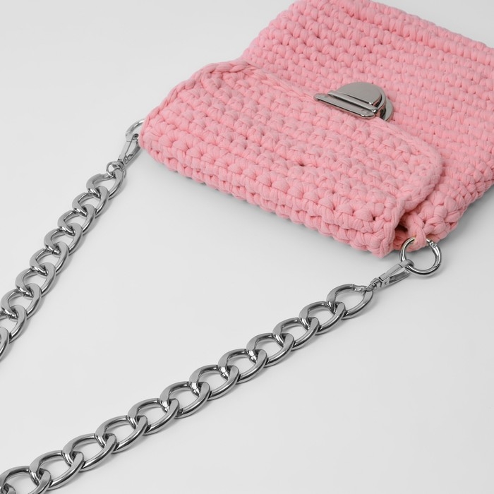 Цепочка для сумки, с карабинами, металлическая, плоская, 29 &times; 19 мм, 60 см, цвет серебряный