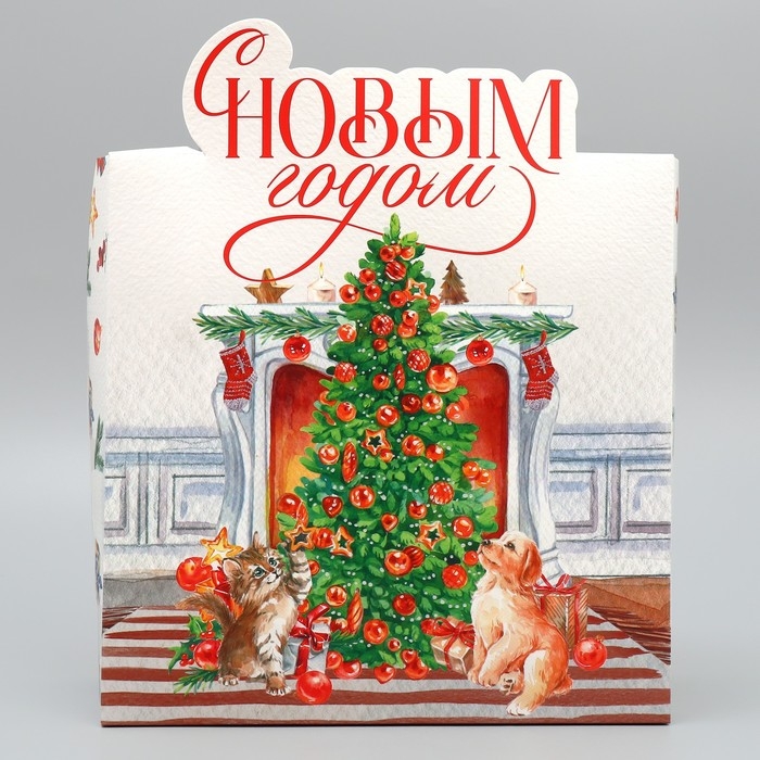Подарочная коробка  новогодняя складная &laquo;С Новым годом&raquo;, камин, 25 х 25 х 10 см, Новый год