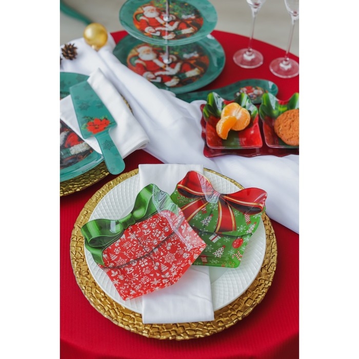 Блюдо стеклянное сервировочное Доляна &laquo;Подарок. Счастливого Нового года&raquo;, 15,1&times;17,3 см