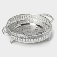 Поднос сервировочный &laquo;Солон&raquo;, 34&times;24,5&times;9 см, с ручками, цвет серебряный