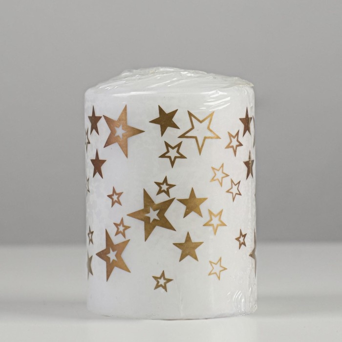 Свеча - цилиндр с узорами Свеча - цилиндр с узорами "Звезды", 5,6х8 см, белая с золотым