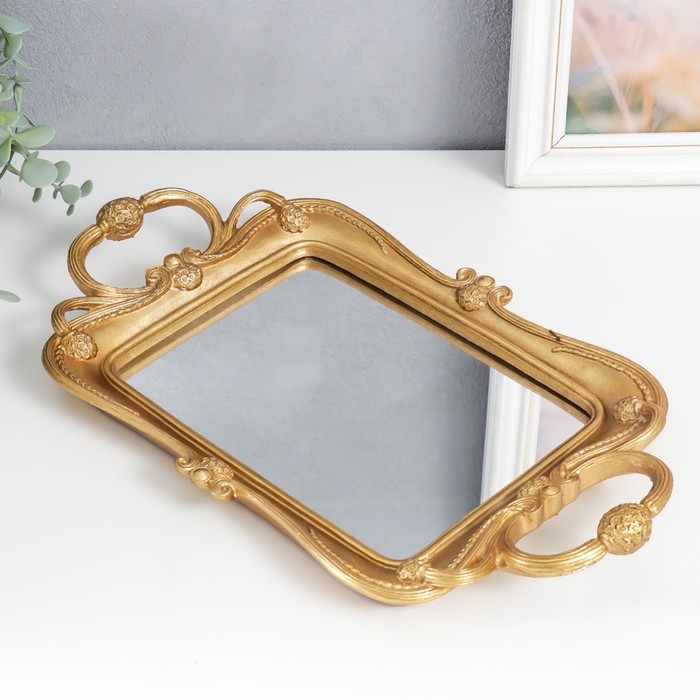 Подставка интерьерная полистоун с зеркалом Подставка интерьерная полистоун с зеркалом "Скарабей" золотистая 37,5х22,5 см