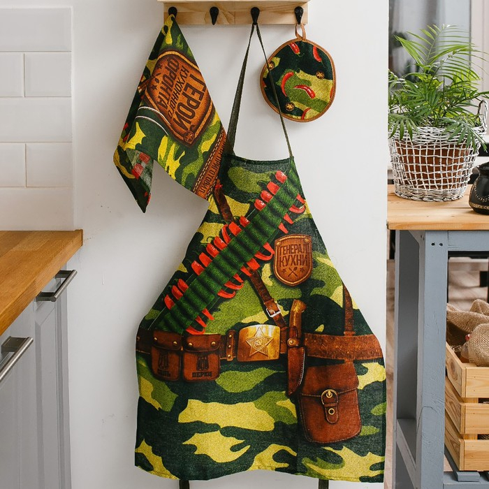 Кухонный набор &laquo;Генерал кухни&raquo;, фартук 60х70 см, прихватка 20х20 см, полотенце 35х60 см