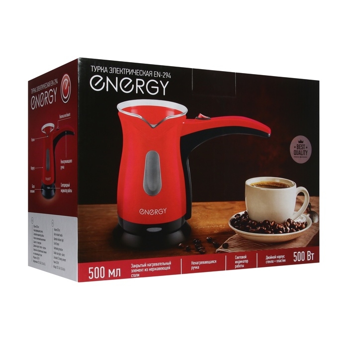 Турка электрическая Energy EN-294, 500 Вт, 0.5 л, красная Турка электрическая Energy EN-294, 500 Вт, 0.5 л, красная