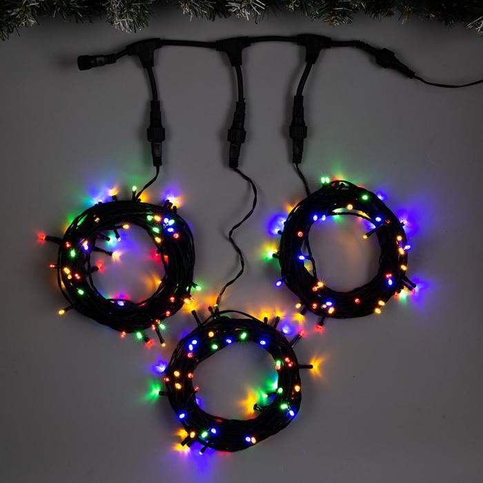 Гирлянда &laquo;Клип-лайт&raquo; 3 нити по 10 м, IP44, УМС, тёмная нить, 198 LED, свечение мульти, 8 режимов, 24 В