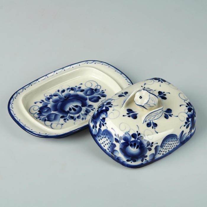 Маслёнка &laquo;Тюльпан&raquo;, 16х10,5х10 см, гжель