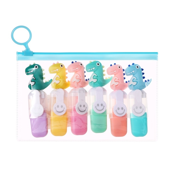 Набор маркеров текстовыделителей 6 штук 6 цветов, в пенале на молнии Дино Набор маркеров текстовыделителей 6 штук 6 цветов, в пенале на молнии Дино