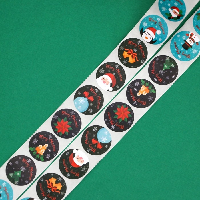 Новый год. Наклейки новогодние в рулоне "Новогодняя ночь", 500 шт, 2,5 х 2,5 см.