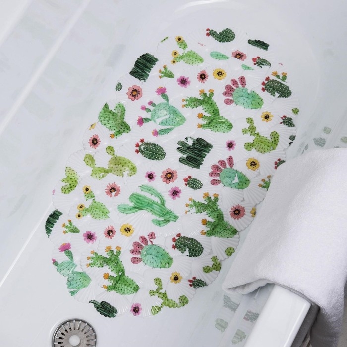 Коврик противоскользящий в ванну на присосках Доляна &laquo;Кактус&raquo;, 38&times;66 см