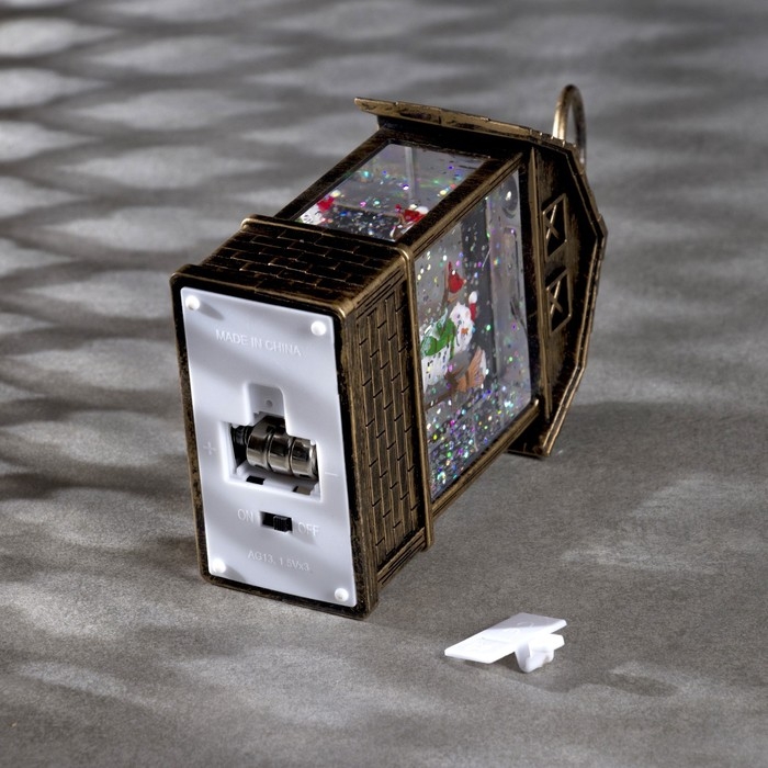 Светодиодная фигура &laquo;Фонарь со снеговиком&raquo; 7.5 &times; 14 &times; 4.2 см, пластик, блёстки, батарейки AG13х3 (в комплекте), свечение тёплое белое