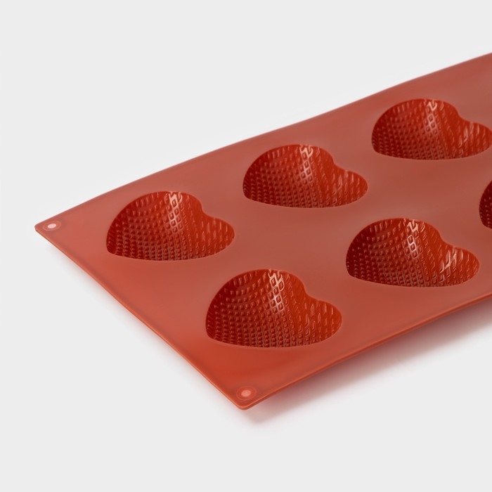 Форма для выпечки Доляна &laquo;Сердце&raquo;, силикон, 29&times;17&times;1,5 см, 8 ячеек (6&times;5&times;1,5 см), цвет коричневый