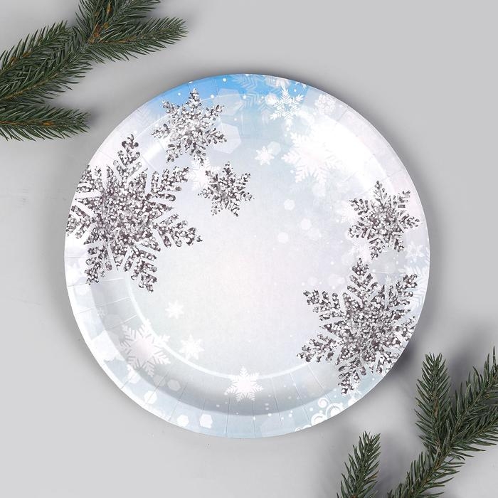 Тарелка бумажная &laquo;Снежинки&raquo;, 23 см, набор 6 шт.