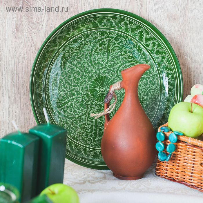 Ляган круглый, 31 см, риштанская роспись, зелёный Ляган круглый, 31 см, риштанская роспись, зелёный