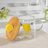 Кружка стеклянная с деревянной крышкой &laquo;Лимончик&raquo;, 350 мл