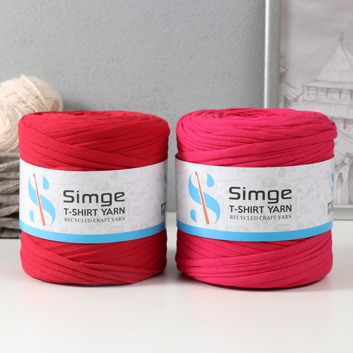 Трикотажная пряжа вторичная 90% хлопок,10% п/э, 100м/450&plusmn;50 гр (фуксия) МИКС