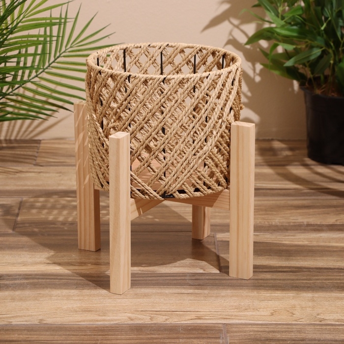 Набор плетёных кашпо, 3 шт 29х29х22 см, цв. светло-бежевый