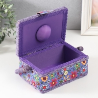 Шкатулка для рукоделия "Нарисованные цветы на синем" 18х12х9,5 см