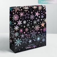 Пакет голографический вертикальный &laquo;Волшебного Нового года&raquo;, M 26 x 30 х 9 см , Новый год