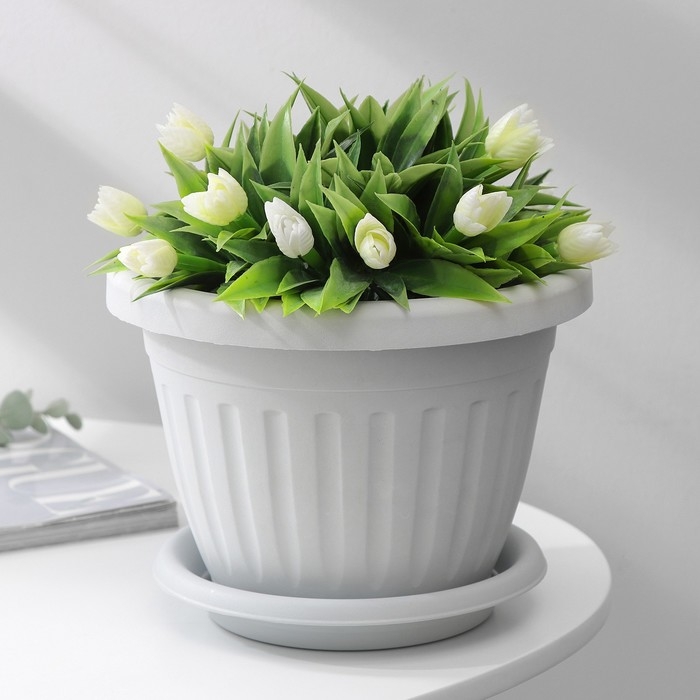 Горшок для цветов с поддоном &laquo;Сильвер ЭКО&raquo;, 2.6 л, d=20 см, светло-серый