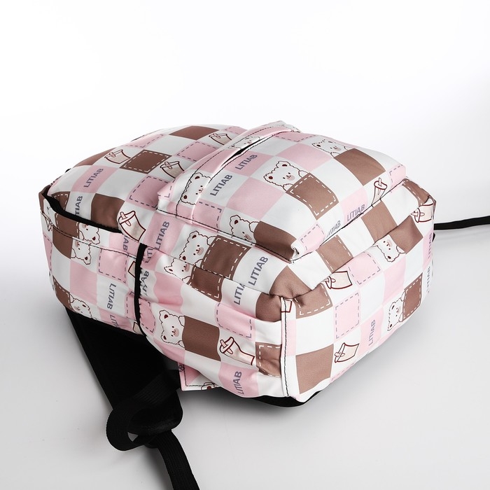 Рюкзак школьный из текстиля, 3 кармана, цвет бежевый/розовый Рюкзак школьный из текстиля, 3 кармана, цвет бежевый/розовый