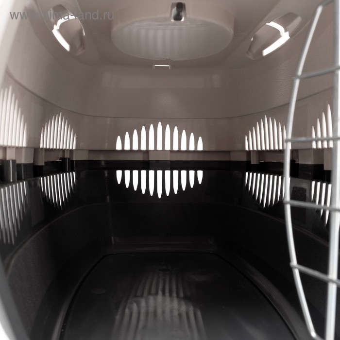 Переноска для животных до 12 кг "Пижон" 49х33х32см, металлическая дверь, бежево-серая