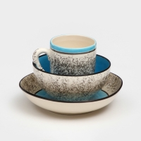 Набор посуды &laquo;Алладин&raquo;, керамика, голубой, 3 предмета: салатник 700 мл, тарелка 20 см, кружка 350 мл, 1 сорт, Иран