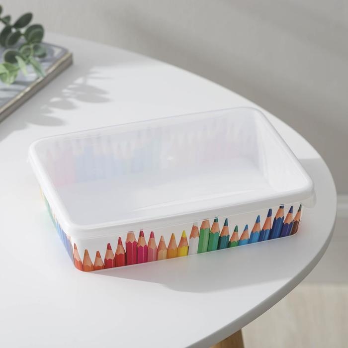 Корзина для хранения с крышкой &laquo;Карандаши&raquo;, 20,5&times;14&times;4,6 см, цвет белый
