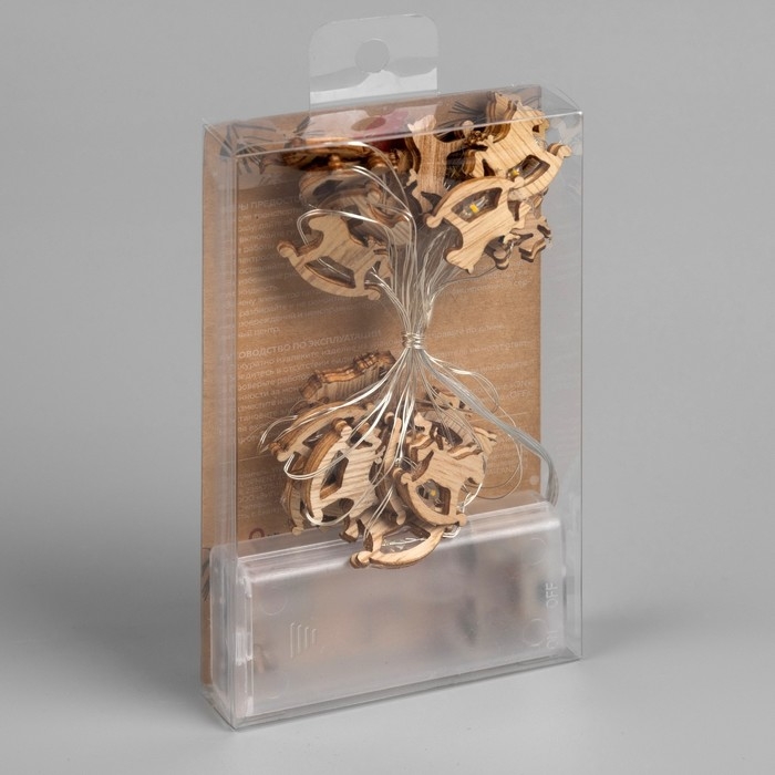 Гирлянда &laquo;Нить&raquo; 2 м роса с насадками &laquo;Лошадка&raquo;, IP20, серебристая нить, 20 LED, батарейки ААх2 (нет в комплекте), свечение тёплое белое