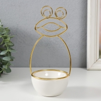 Сувенир керамика, металл подставка "Лягушонок" белая с золотом 9х8х18 см Сувенир керамика, металл подставка "Лягушонок" белая с золотом 9х8х18 см