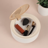 Органайзер для хранения косметических принадлежностей, Push-to-Open, с крышкой, d = 19,5 × 11 см цвет белый/коричневый Органайзер для хранения косметических принадлежностей, Push-to-Open, с крышкой, d = 19,5 × 11 см цвет белый/коричневый