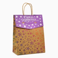 Пакет с клапаном «С Днём рождения», звезды, крафт, глиттер, 19,5 × 10 × 25.2 см Пакет с клапаном «С Днём рождения», звезды, крафт, глиттер, 19,5 × 10 × 25.2 см