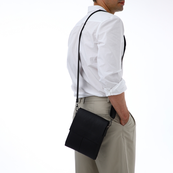 Сумка мужская через плечо TEXTURA, наружный карман, цвет чёрный