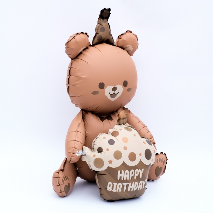 Шар фольгированный 23" &laquo;Мишка с тортом&raquo;, матовый, цвет шоколадный