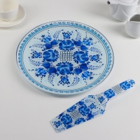 Тортовница стеклянная с лопаткой Доляна &laquo;Синева&raquo;, d=30 см, лопатка 26,5&times;7 см