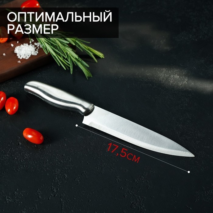 Нож кухонный &laquo;Металлик&raquo;, лезвие 17,5 см, цвет серебристый